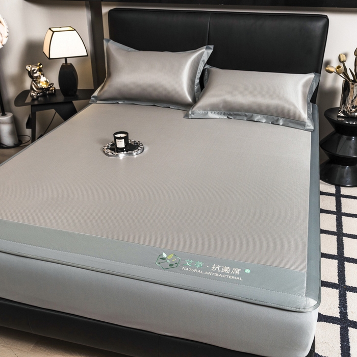 91家纺网 家纺一手货源 找家纺 全季家居 2025新款5A加厚加密艾草碳光席冰丝席 床笠-浅灰