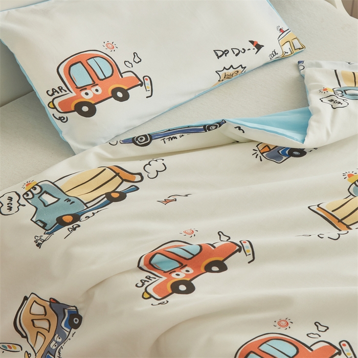 91家纺网 家纺一手货源 找家纺 艾佳宝贝 2025A类儿童全棉多功能单被套可拆式夏被四季被子 巴士汽车