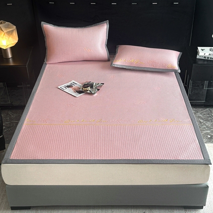 91家纺网 家纺一手货源 找家纺 （总）2025新款提花冰豆豆凉席床笠床席三件套幸运草系列