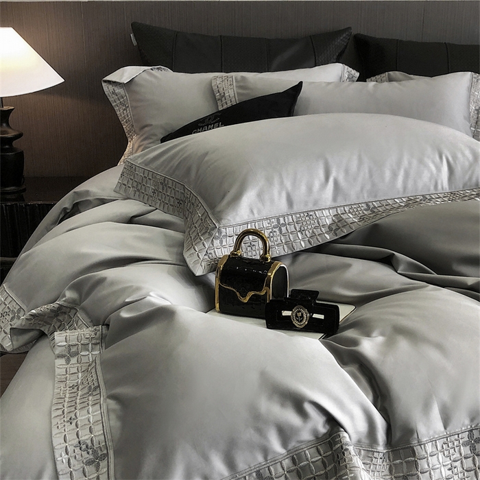 91家纺网 家纺一手货源 找家纺 保罗圣迪奥 2025新款简约款全棉长绒棉四件套—星阑 星阑-绅士灰