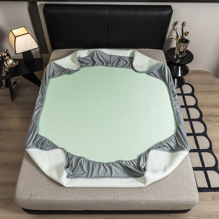 91家纺网 家纺一手货源 找家纺 全季家居 2025新款5A加厚加密艾草碳光席冰丝席 床笠-水绿