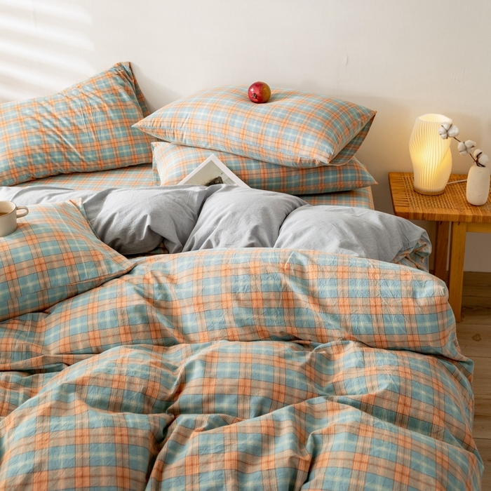 91家纺网 家纺一手货源 找家纺 2025新款A类色织水洗棉单被套 芳华绿