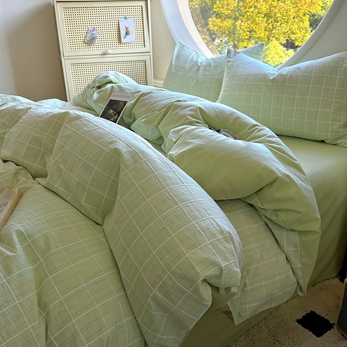 91家纺网 家纺一手货源 找家纺 田野 2025新款全棉水洗棉提花锦绣系列四件套 锦绣-绿