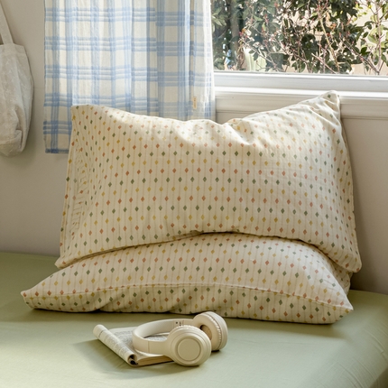 91家纺网 家纺一手货源 找家纺 塔塔家居   2025新款全棉纯棉双层纱枕套单品单枕套枕套单件 简约格