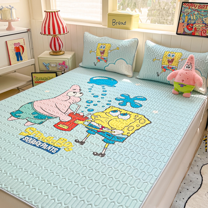 91家纺网 家纺一手货源 找家纺 （总）金爱家 2025新款海绵宝宝乳胶凉席床席款凉席席子