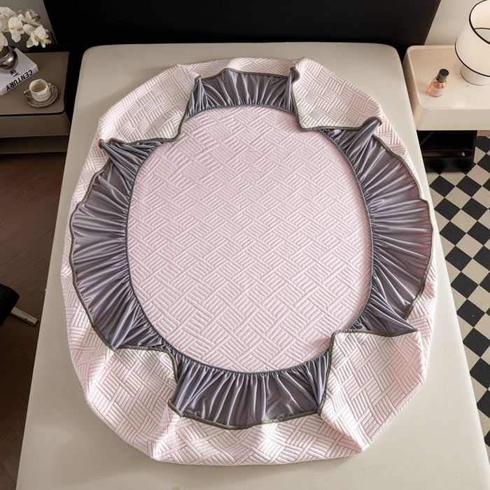 91家纺网 家纺一手货源 找家纺 2025新款韩国外贸爆款加厚PE中分子凉感豆豆软席 时空粉-床笠款