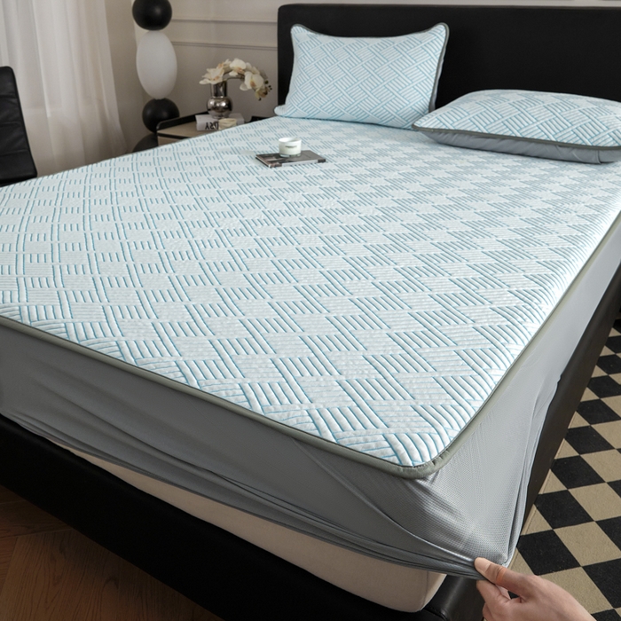 91家纺网 家纺一手货源 找家纺 2025新款韩国外贸爆款加厚PE中分子凉感豆豆软席 时空蓝-床笠款