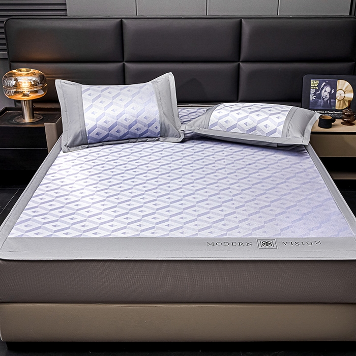 91家纺网 家纺一手货源 找家纺 全季家居 2025新款5A抗菌3D立体冰柔凉感冰丝席 格调-天蓝 床笠款