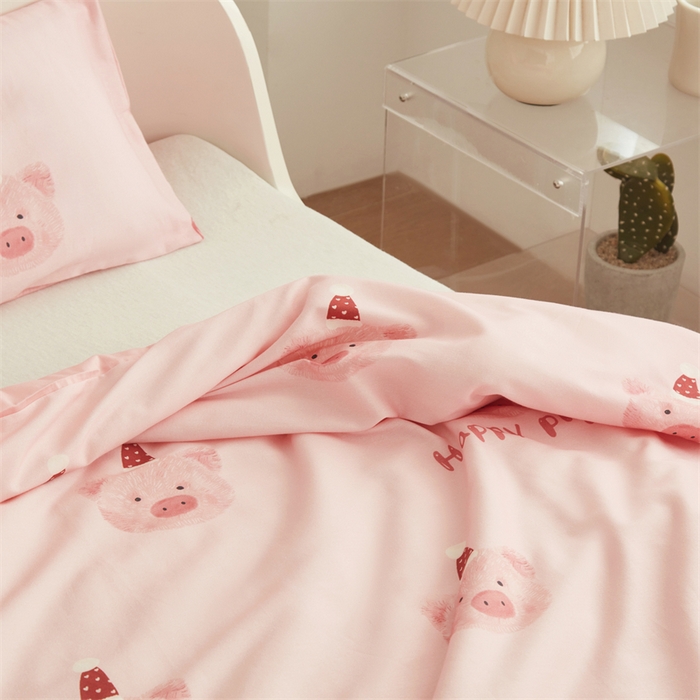 91家纺网 家纺一手货源 找家纺 艾佳宝贝 2025A类儿童全棉多功能单被套可拆式夏被四季被子 乖巧萌猪