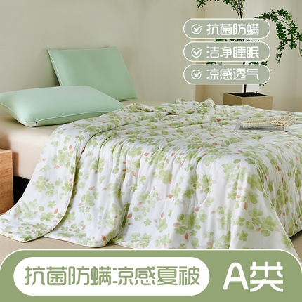 91家纺网 家纺一手货源 找家纺 巴宝路 2025新款一触即凉抗菌防螨印花凉感夏被夏凉被空调被 花境 绿