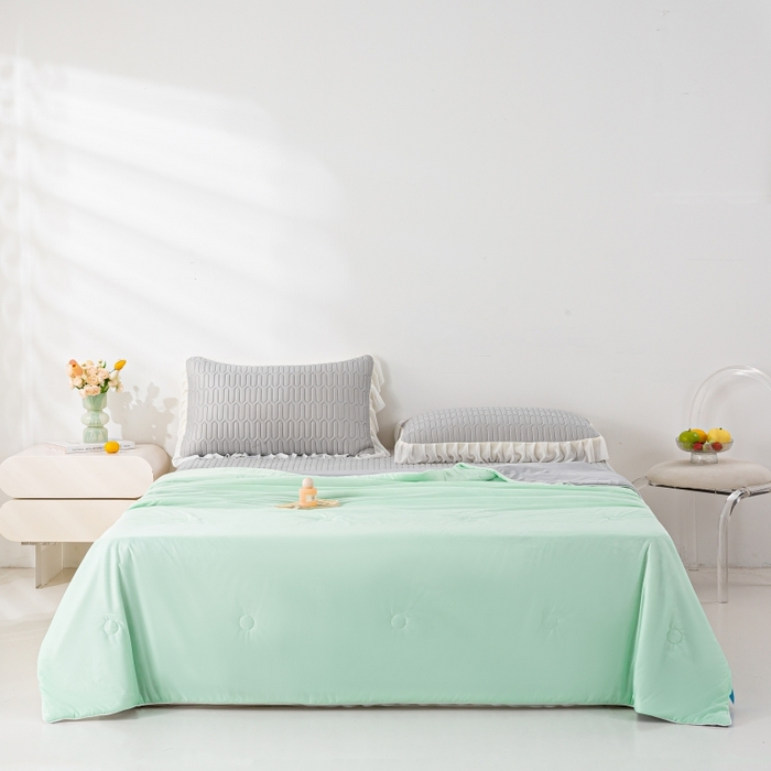 91家纺网 家纺一手货源 找家纺 2025新款直播新款凉感丝超柔印花夏凉被 薄荷绿