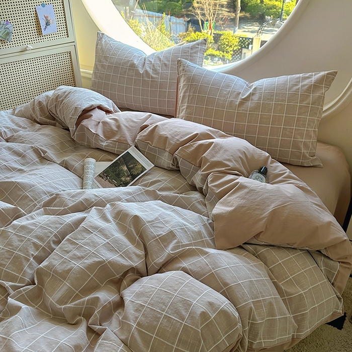 91家纺网 家纺一手货源 找家纺 田野 2025新款全棉水洗棉提花锦绣系列四件套 锦绣-卡其