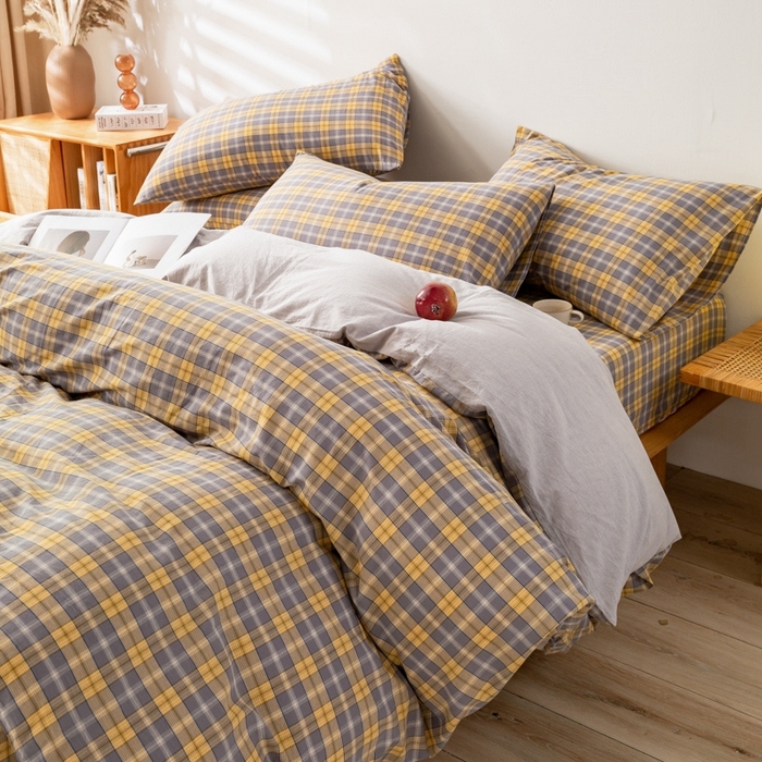 91家纺网 家纺一手货源 找家纺 2025新款A类色织水洗棉单被套 芳华灰