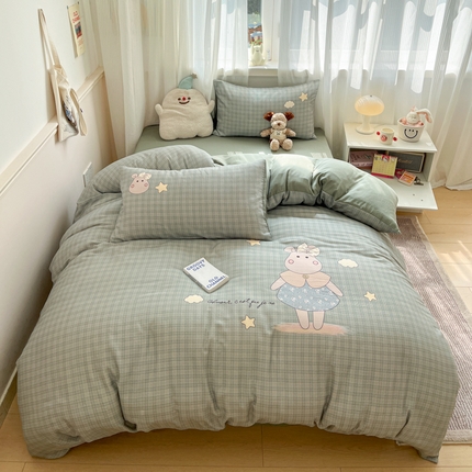 91家纺网 家纺一手货源 找家纺 （总）莱米家纺 2025新款全棉双层纱数码印花四件套