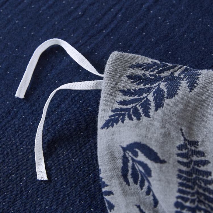 91家纺网 家纺一手货源 找家纺 2025新款全棉色织双层纱纽扣款四件套 扶苏-深兰