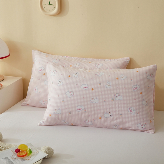 91家纺网 家纺一手货源 找家纺 2025款A类母婴级全棉双层纱枕套_4032 格子狗粉