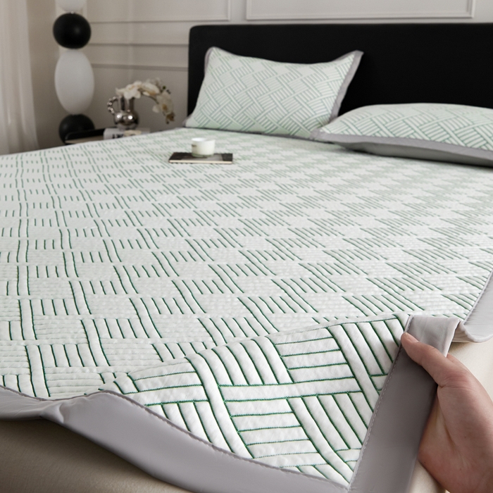 91家纺网 家纺一手货源 找家纺 2025新款韩国外贸爆款加厚PE中分子凉感豆豆软席 时空绿-床席款