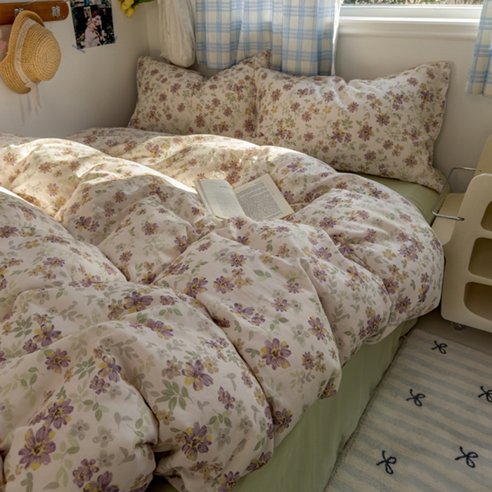 91家纺网 家纺一手货源 找家纺 塔塔家居  2025新款全棉纯棉双层纱四件套 半夏