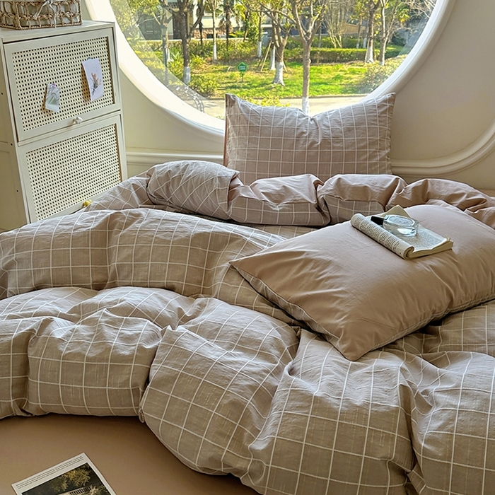 91家纺网 家纺一手货源 找家纺 田野 2025新款全棉水洗棉提花锦绣系列四件套 锦绣-卡其