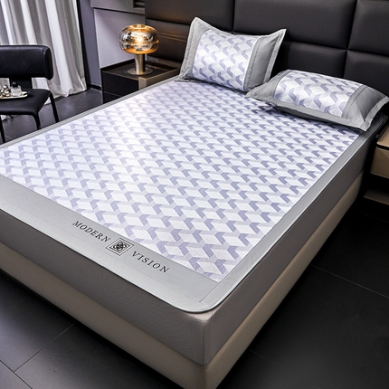 全季家居 2025新款5A抗菌3D立体冰柔凉感冰丝席 菱形-天蓝 床笠款