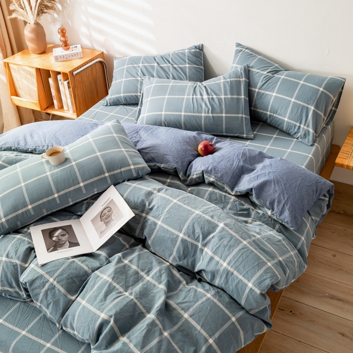 91家纺网 家纺一手货源 找家纺 2025新款A类色织水洗棉单被套 柏拉图兰