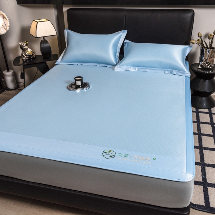 91家纺网 家纺一手货源 找家纺 全季家居 2025新款5A加厚加密艾草碳光席冰丝席 床笠-雾蓝