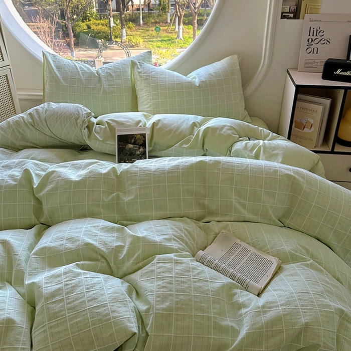 91家纺网 家纺一手货源 找家纺 田野 2025新款全棉水洗棉提花锦绣系列四件套 锦绣-绿