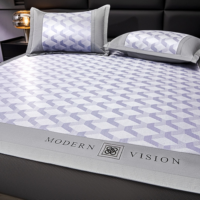 91家纺网 家纺一手货源 找家纺 全季家居 2025新款5A抗菌3D立体冰柔凉感冰丝席 菱形-天蓝 床笠款