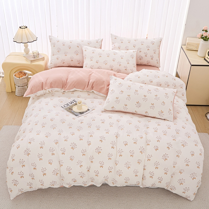 91家纺网 家纺一手货源 找家纺 蕾诺家纺 2025新款直播新款A类有氧提花云纱棉圆角吊边工艺四件套学生三件套 蒲公英