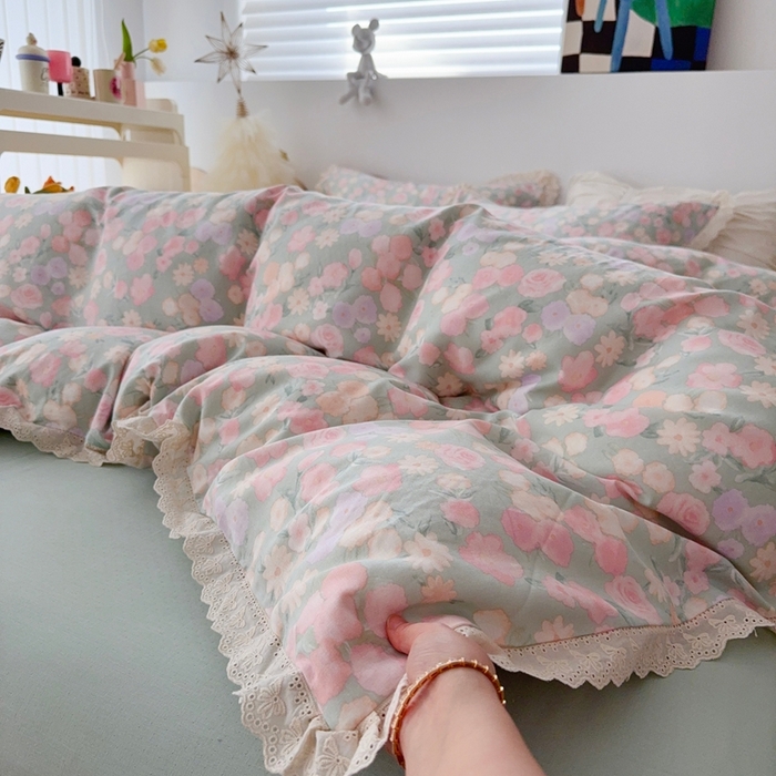 91家纺网 家纺一手货源 找家纺 于果 2025新款全棉双层纱花边款 手捧玫瑰