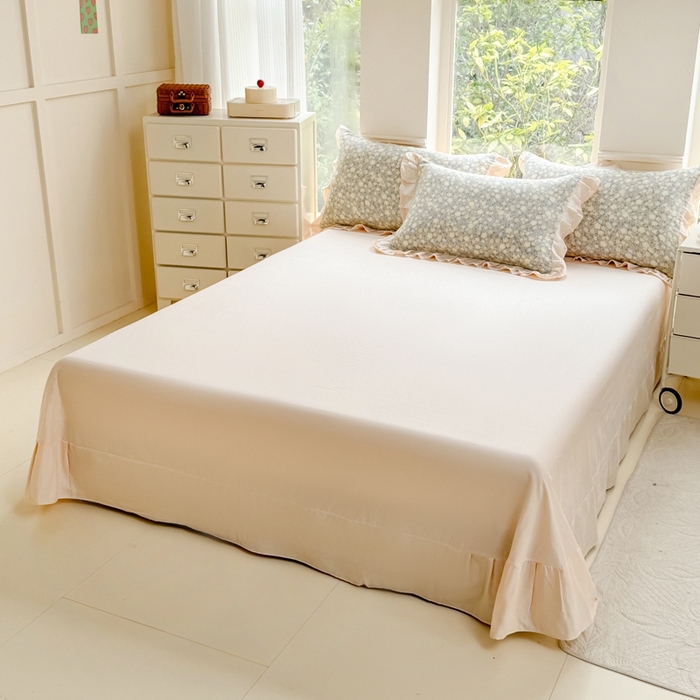 91家纺网 家纺一手货源 找家纺 晨晨家纺2025新款全棉双层花边双层纱四件套 韩式清新-灰