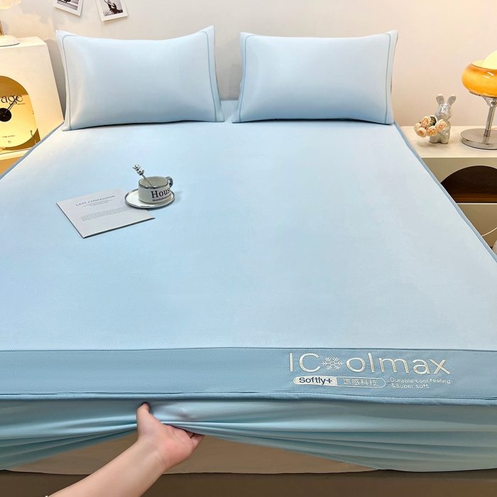 91家纺网 家纺一手货源 找家纺 全季家居 2025新款5A抗菌ICE系列凉感冰丝席 天蓝 床笠款