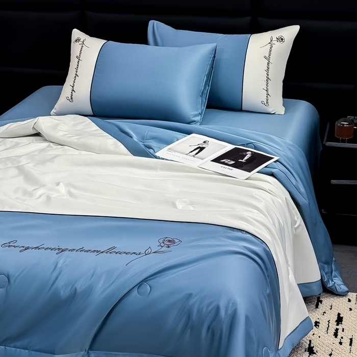 91家纺网 家纺一手货源 找家纺 （总）卡罗兰 2025新款水洗真丝夏凉被空调被拼接款手工包边浪漫花语系列