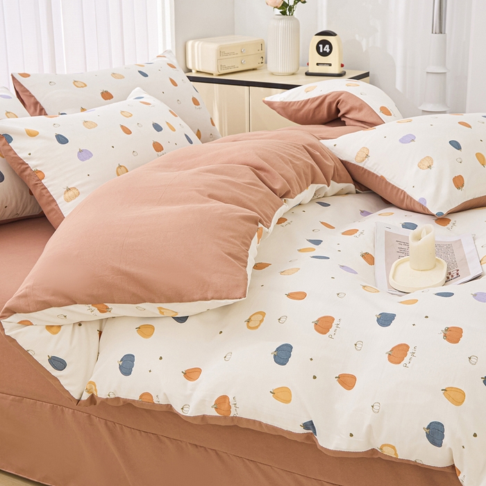 91家纺网 家纺一手货源 找家纺 蕾诺家纺 2025新款直播新款A类有氧提花云纱棉圆角吊边工艺四件套学生三件套 小南瓜