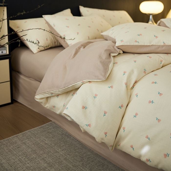 91家纺网 家纺一手货源 找家纺 千朵森 2025新款高品质ins风A类全棉纯棉双层纱四件套（泽塔斯） 泽塔斯-夕颜