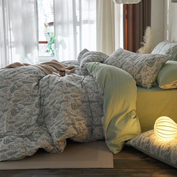 91家纺网 家纺一手货源 找家纺 千朵森 2025新款高品质ins风A类全棉纯棉双层纱四件套（泽塔斯） 泽塔斯-花涧