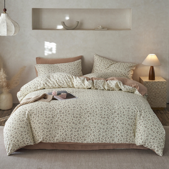 千朵森 2025新款高品质ins风A类全棉纯棉双层纱四件套（泽塔斯） 泽塔斯-茶花