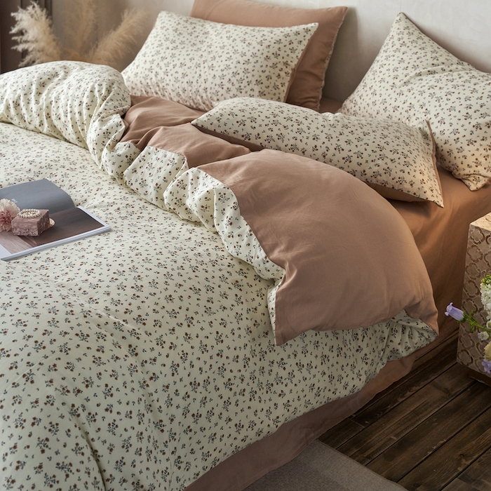 91家纺网 家纺一手货源 找家纺 千朵森 2025新款高品质ins风A类全棉纯棉双层纱四件套（泽塔斯） 泽塔斯-茶花