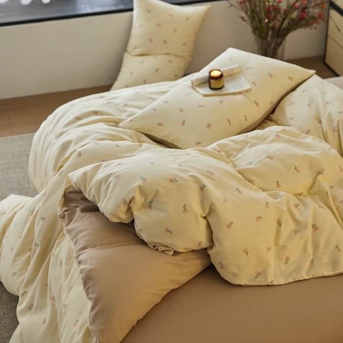 91家纺网 家纺一手货源 找家纺 千朵森 2025新款高品质ins风A类全棉纯棉双层纱四件套（泽塔斯） 泽塔斯-夕颜