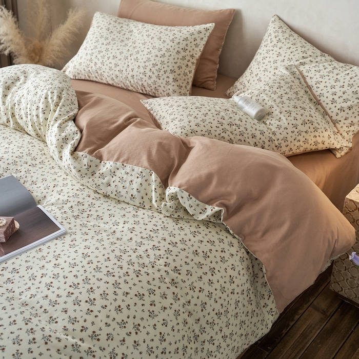 91家纺网 家纺一手货源 找家纺 千朵森 2025新款高品质ins风A类全棉纯棉双层纱四件套（泽塔斯） 泽塔斯-茶花