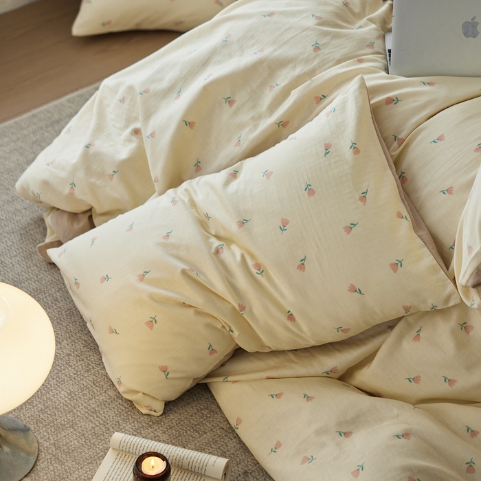 91家纺网 家纺一手货源 找家纺 千朵森 2025新款高品质ins风A类全棉纯棉双层纱四件套（泽塔斯） 泽塔斯-夕颜