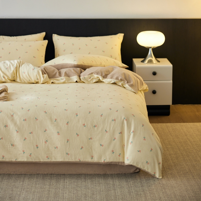 91家纺网 家纺一手货源 找家纺 千朵森 2025新款高品质ins风A类全棉纯棉双层纱四件套（泽塔斯） 泽塔斯-夕颜