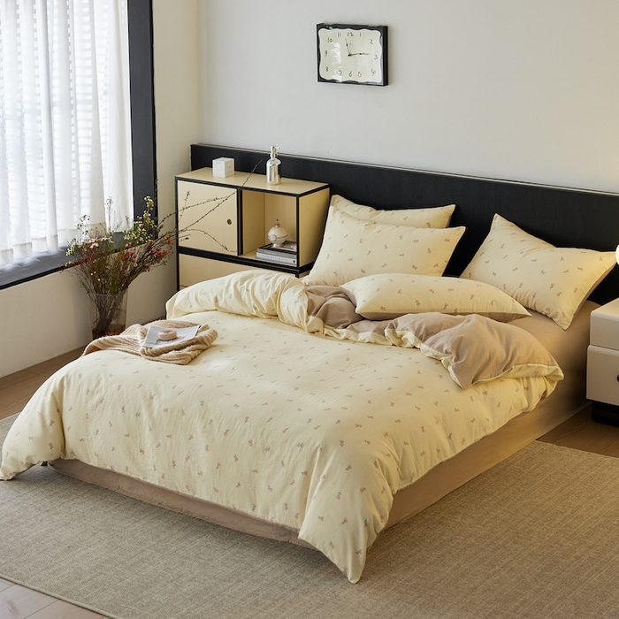 91家纺网 家纺一手货源 找家纺 千朵森 2025新款高品质ins风A类全棉纯棉双层纱四件套（泽塔斯） 泽塔斯-夕颜