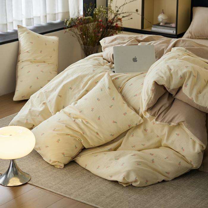 91家纺网 家纺一手货源 找家纺 千朵森 2025新款高品质ins风A类全棉纯棉双层纱四件套（泽塔斯） 泽塔斯-夕颜