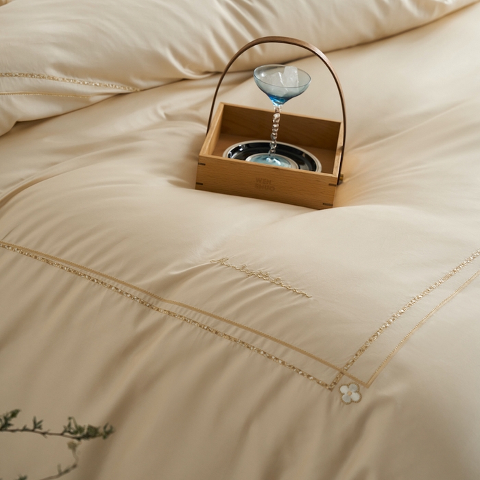 91家纺网 家纺一手货源 找家纺 千朵森 2025新款长绒棉纯棉大版刺绣四件套（那拉提） 那拉提-奶茶