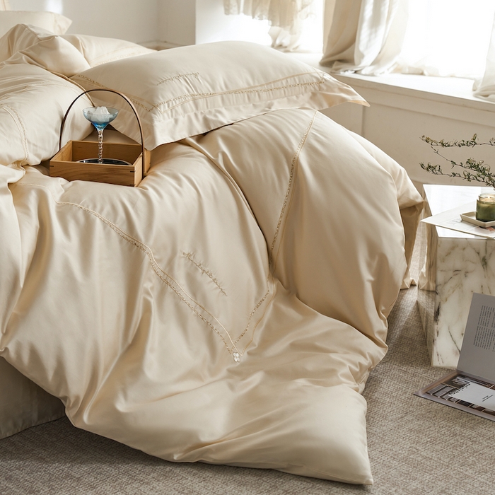 91家纺网 家纺一手货源 找家纺 千朵森 2025新款长绒棉纯棉大版刺绣四件套（那拉提） 那拉提-奶茶