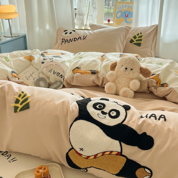 91家纺网 家纺一手货源 找家纺 （总）罗亿家纺 2025新款110g高克重云朵棉直播热款毛巾绣四件套(场景二）提供买家秀