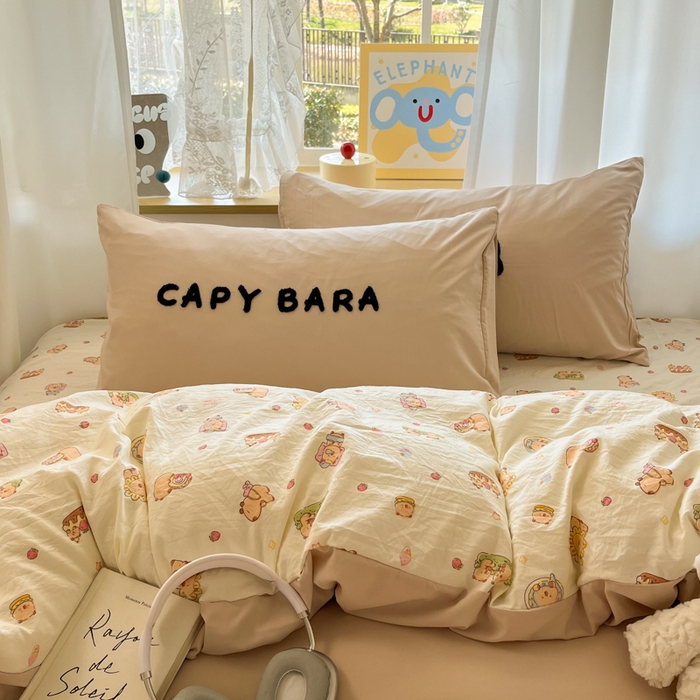 91家纺网 家纺一手货源 找家纺 罗亿家纺 2025新款110g高克重云朵棉直播热款毛巾绣四件套(场景二）提供买家秀 卡皮巴拉