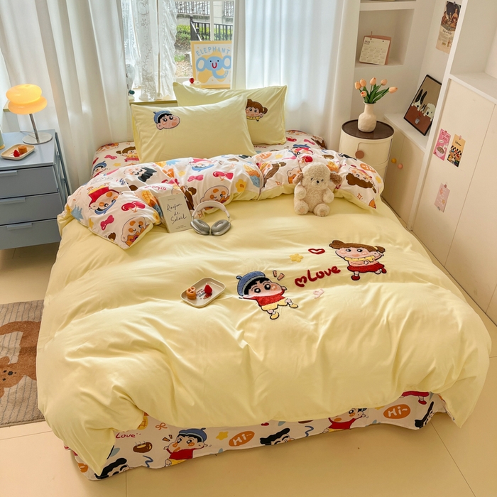 91家纺网 家纺一手货源 找家纺 罗亿家纺 2025新款110g高克重云朵棉直播热款毛巾绣四件套(场景二）提供买家秀 小新的爱情