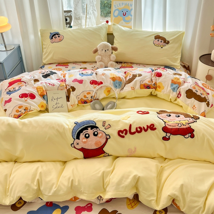 91家纺网 家纺一手货源 找家纺 罗亿家纺 2025新款110g高克重云朵棉直播热款毛巾绣四件套(场景二）提供买家秀 小新的爱情